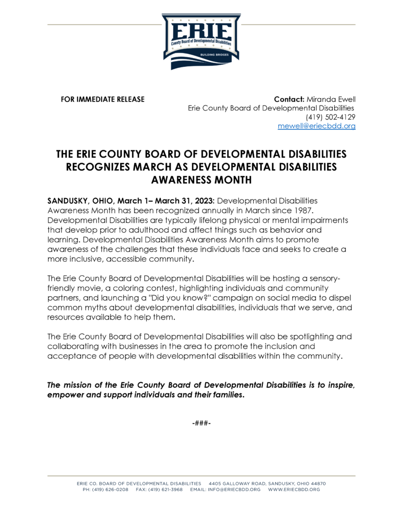 The ErieCounty Board of Developmental Disabilities Recognizes March as