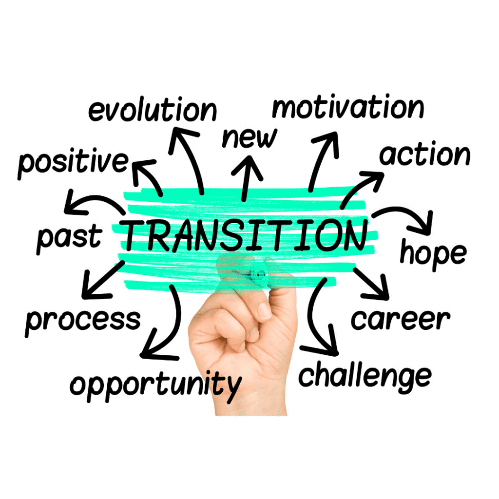 hand writing positive words associated with transtions in life