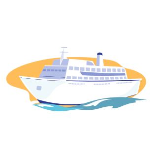 cruise ship in water in front of sunset