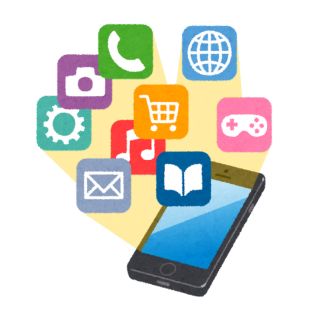 Phone with app symbols emerging from screen