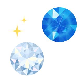 2 blue diamonds with yellow sparkles