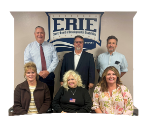 The 2026 board members in a stylized frame Front Row- Mary Peters, Pam Hall, Stacie Schmid Back Row- David Danhoff, Mark Harrington, Eric Kibler